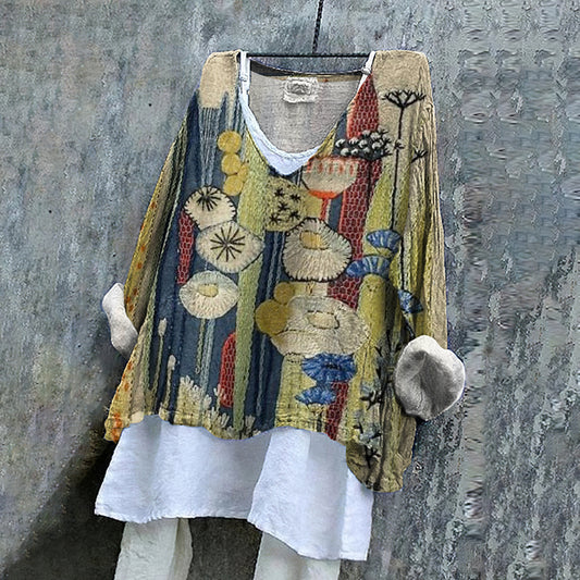 Floral Embroidered Japanese Art Linen Blend Tunic artswardrobe