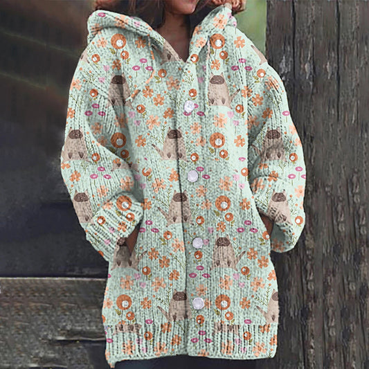 Cat Floral Print Women's Cardigan Sweater artswardrobe