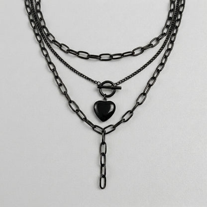 Black Heart Toggle Layered Chain Necklace