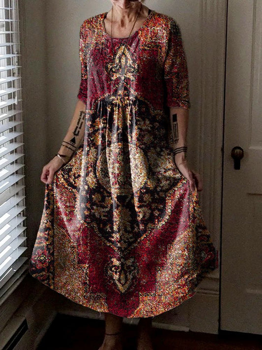 Women's Ethnic Pattern Art Print Pocket Cotton Dresses