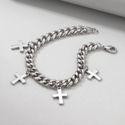 Trinity Cross Charm Layered Chain Bracelet