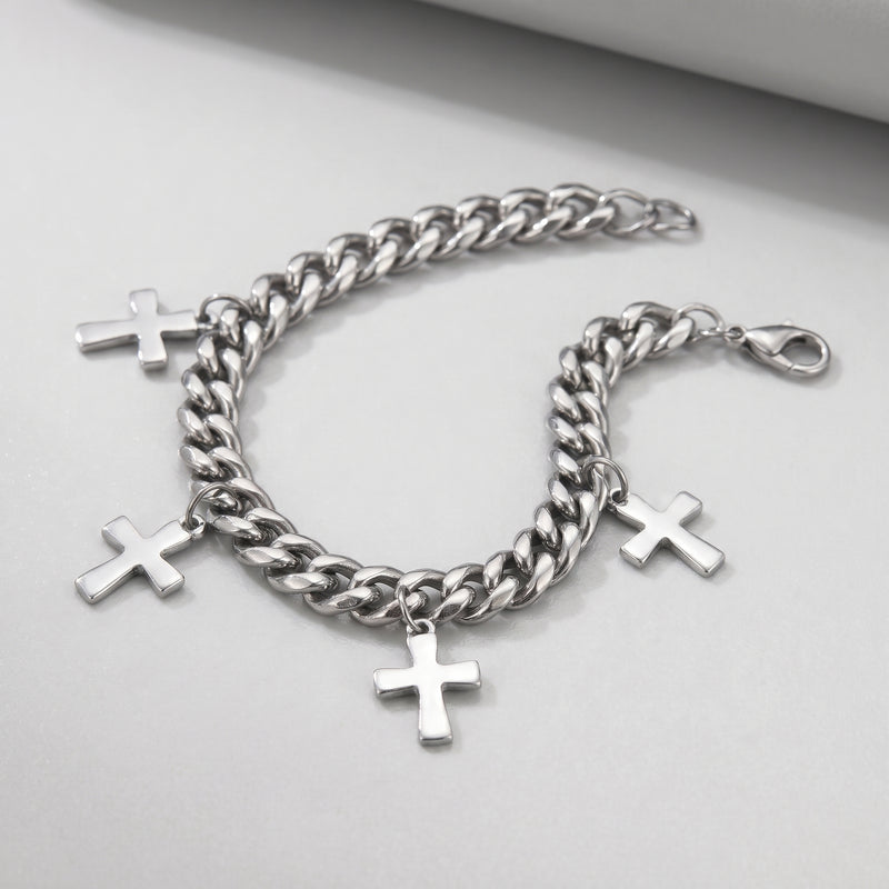 Trinity Cross Charm Layered Chain Bracelet