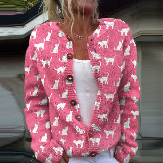 Vintage Cute Cats Button Down Cozy Sweater elevenforest