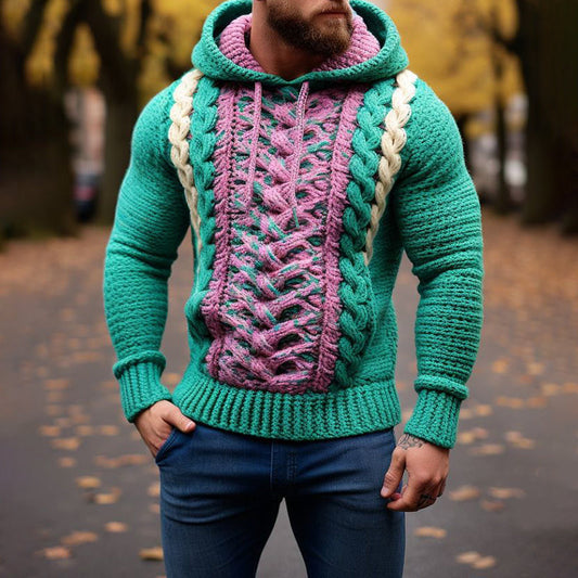 Men'S Multicolor Knit Jacquard Hooded Sweater artswardrobe