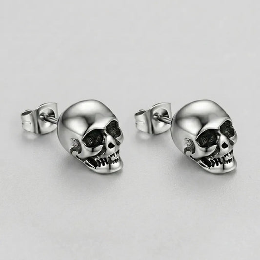 Polished 3D Skull Stud Earrings