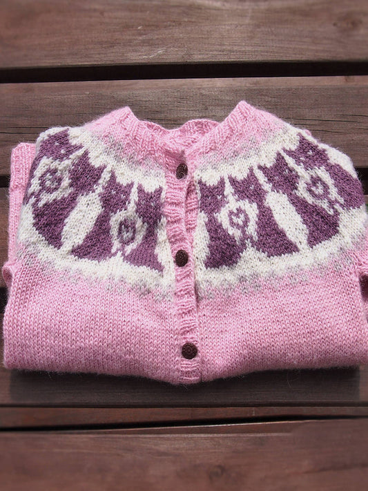 Cute Cat Pattern Cozy Knit Cardigan elevenforest