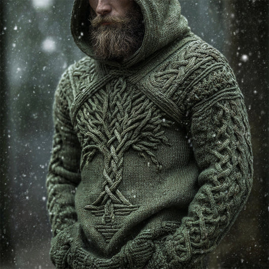 Mystical Norse Mythology Tree Of Life Men's Chunky Knit Hooded Sweater elevenforest