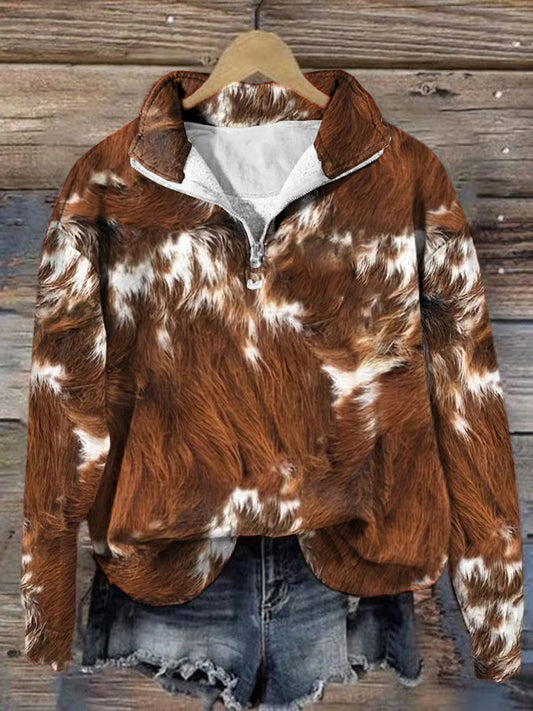 Comstylish Women's Western Print Zipper Collar Long Sleeve Sweatshirt