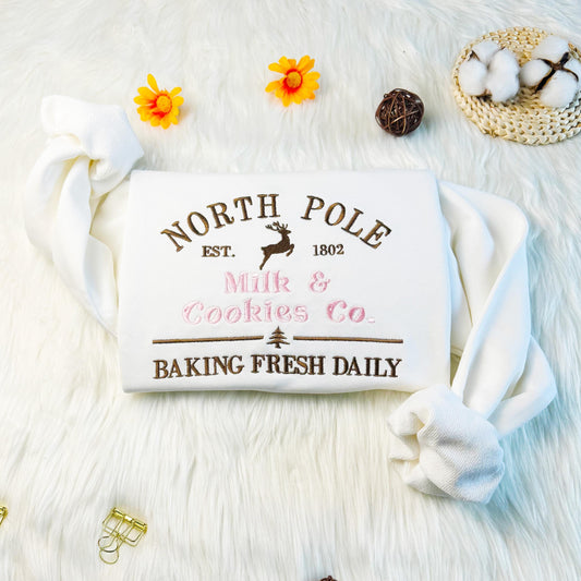 Comstylish Christmas North Pole Baking Embroidered Sweatshirt