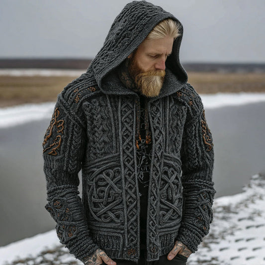 Men's Vintage Viking Jacquard Warm Hooded Sweater Cardigan elevenforest