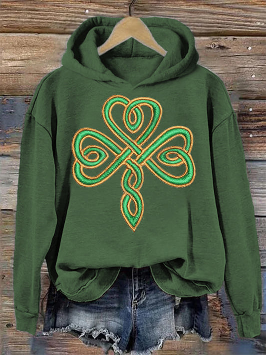 Comstylish Irish Lucky Shamrock Embroidered Women's Hoodie