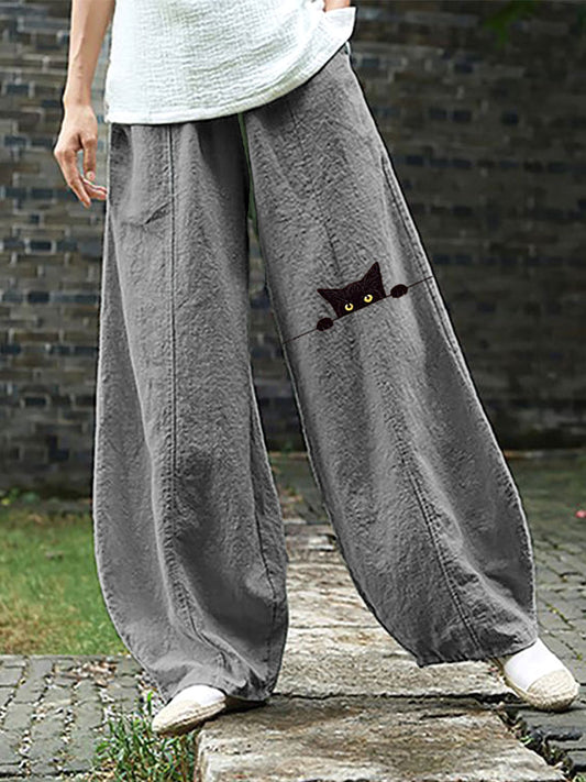 Comstylish Women's Casual Funny Black Cat Print Pants