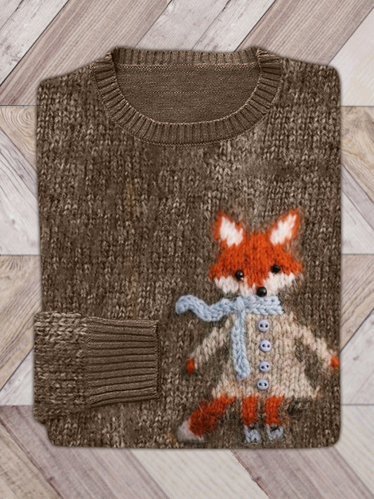 Lovely Fox Knit Art Cozy Sweater artswardrobe