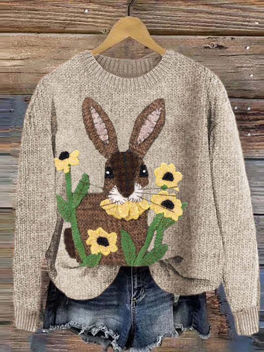 Cute Rabbit Felt Art Casual Cozy Knitted Sweater artswardrobe