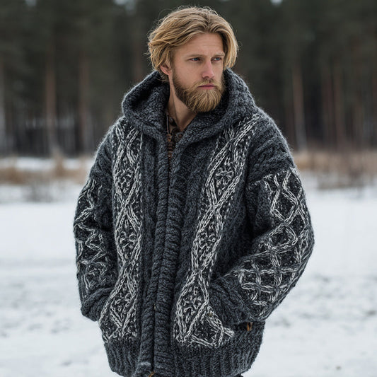 Men's Vintage Fairman Island Jacquard Warm Hooded Sweater Cardigan elevenforest