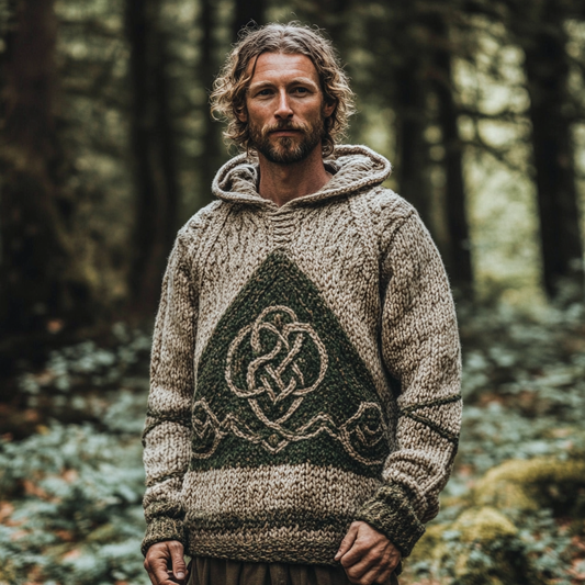 Men's Vintage Celtic Knot Knit Hooded Sweater elevenforest