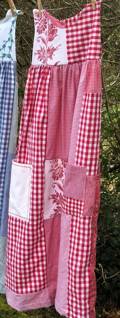 Women's Vintage Plaid Patchwork Pocket Sleeveless Casual Dress artswardrobe