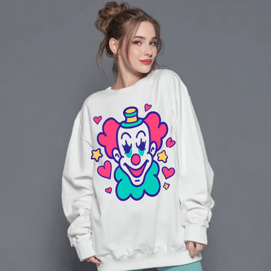 Comstylish Women's Carnival Clown Print Comfortable Crew Neck Sweatshirt