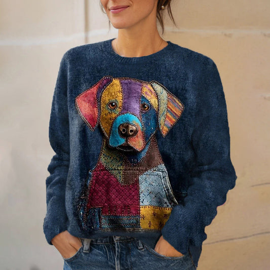 Vintage Funny Dog Art Print Knit Pullover Sweater artswardrobe