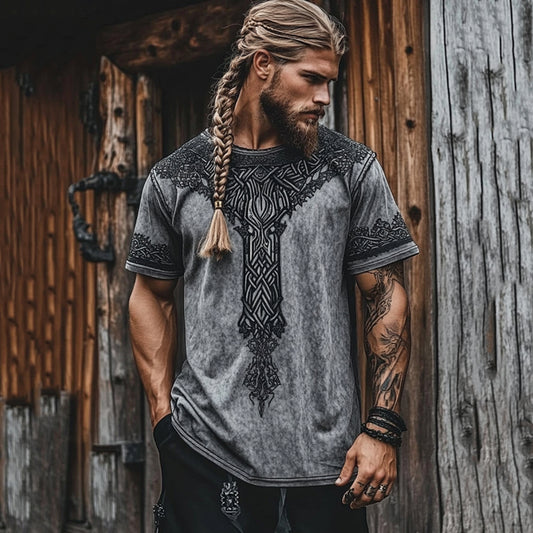 Men's Vintage Viking Celtic Knot Art Linen Casual T-shirt artswardrobe