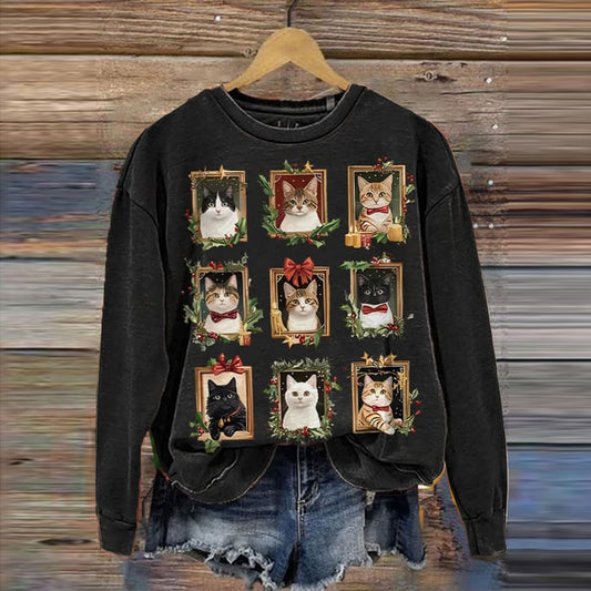 Comstylish Women's Merry Christmas Cats Printed Sweatshirt