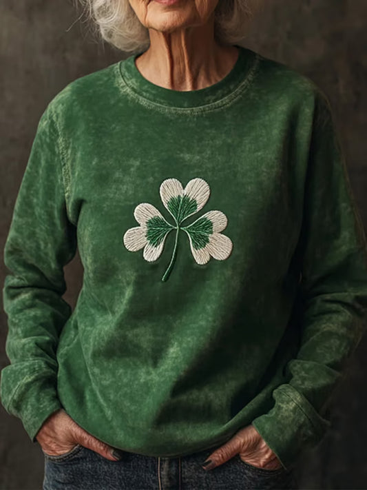 Comstylish Women's St. Patrick's Day Shamrock Embroidered Print Sweatshirt