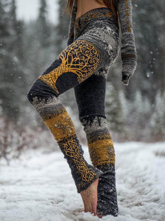 Comstylish Viking Style Golden Tree Of Life Celtic Knot Art Leggings