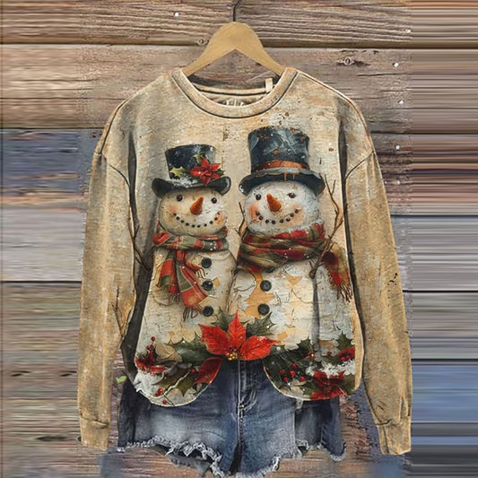 Comstylish Women's Christmas Retro Snowman Print Casual Sweatshirt