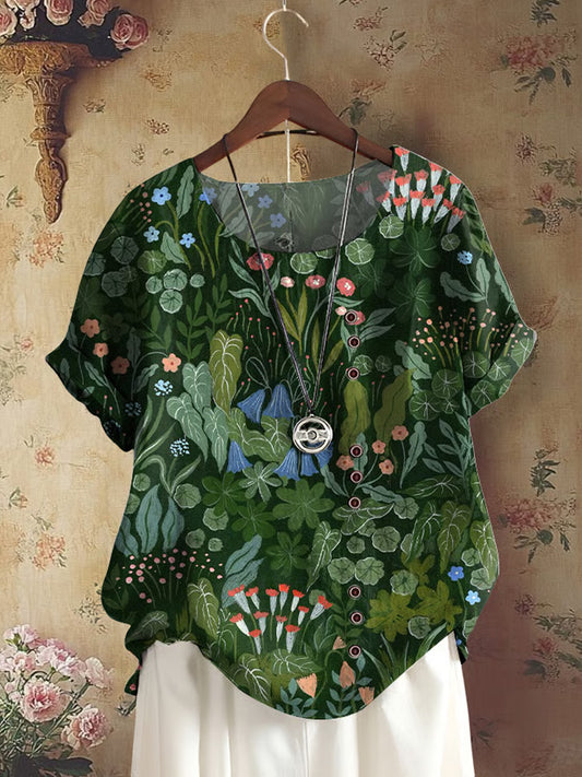Women's Retro Forest Plant Floral Print Shirt artswardrobe