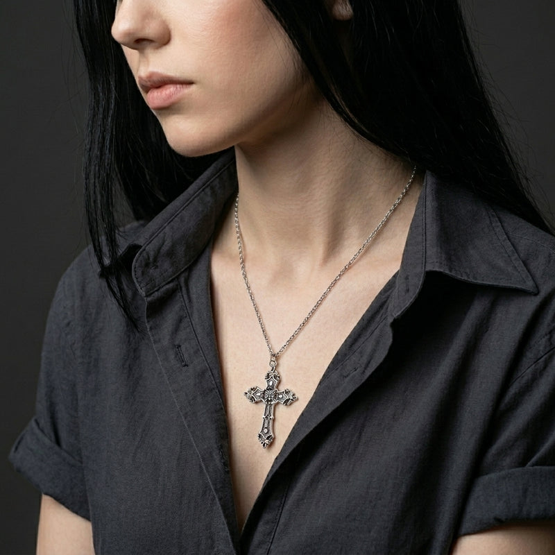 Antique Baroque Cross Statement Necklace