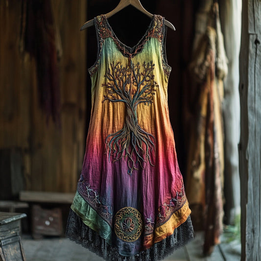 Vintage Life Of Tree Celtic Multicolour Tribal Art Comfy Tank Dress artswardrobe