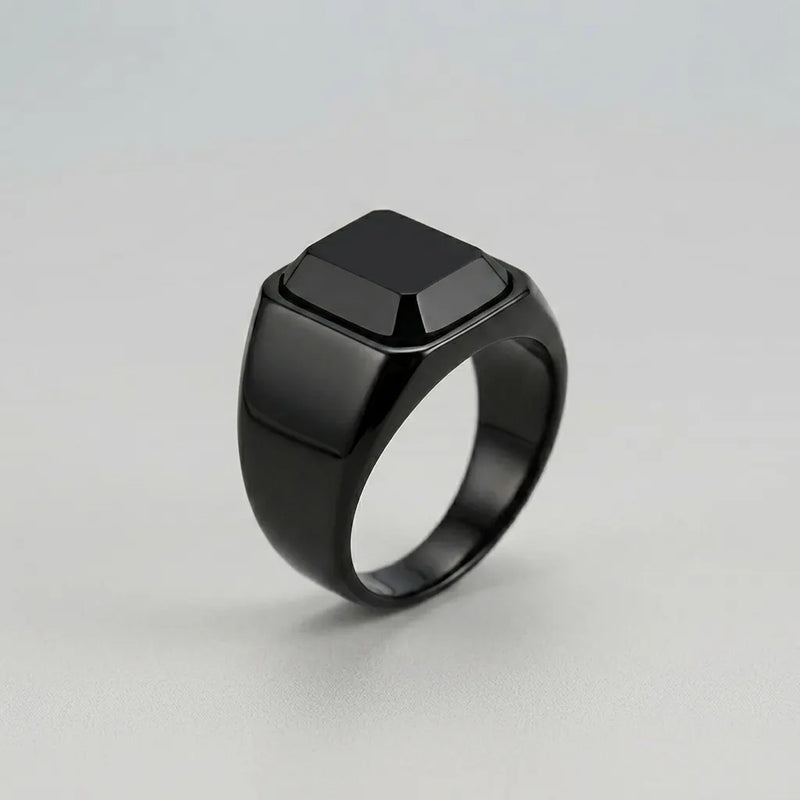 Matte Black Cushion Stone Ring