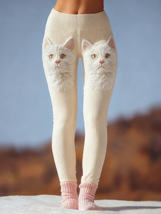Comstylish Lovely Cats Embroidered Cozy Knit Leggings