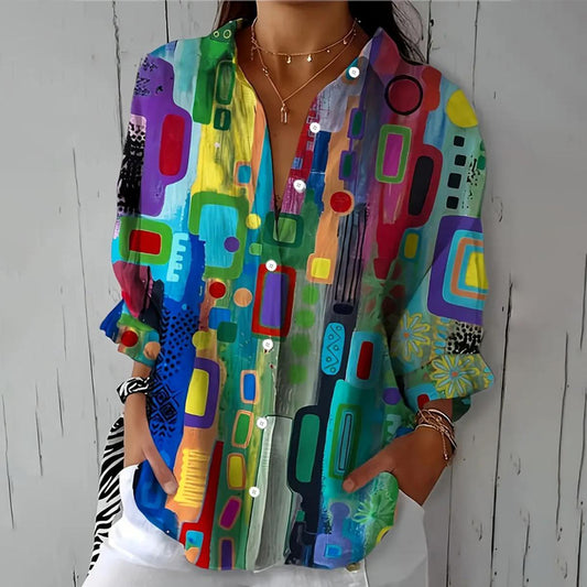 Comstylish Spring Geometric Abstract Art Women's Blouse