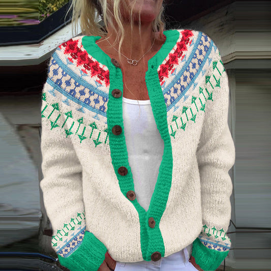 Vintage Icelandic Warm Knitted Jacquard Women's Color Block Sweater elevenforest