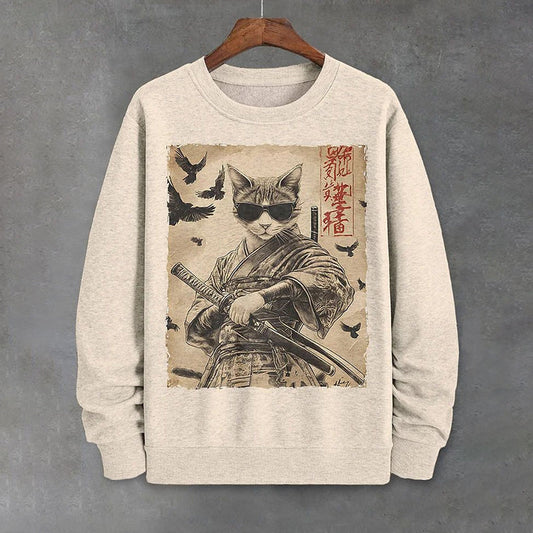 Men's Warrior Cat With Sunglasses Art Print Casual Sweatshirt elevenforest