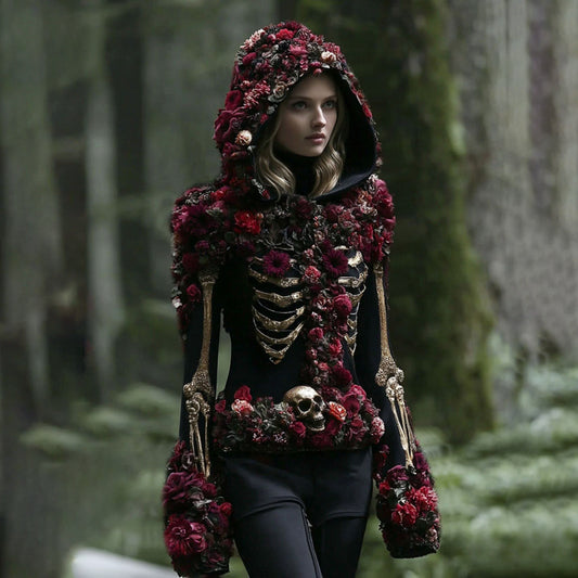 Comstylish Women's Vintage Rose And Skull Casual Hooded