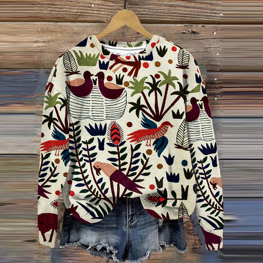 Flower And Bird Art Print Long Sleeved Sweatshirt artswardrobe