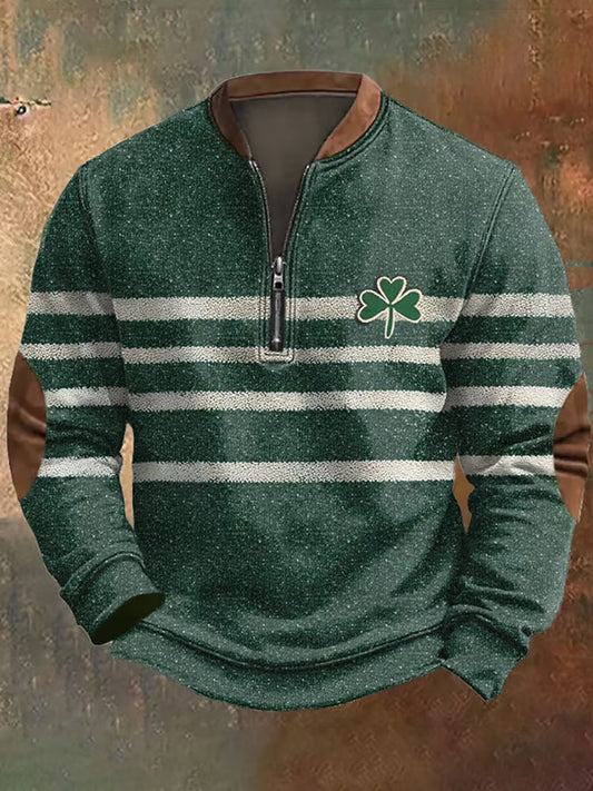 Men's St. Patrick's Day Striped Shamrock Printed Sweatshirt elevenforest