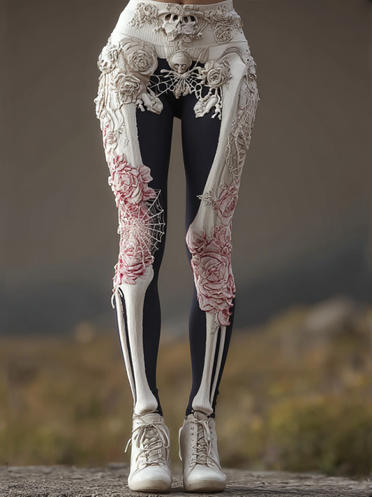 Comstylish Women's Anatomical Style Dark Halloween-themed Knitted Tight-fitting Leggings
