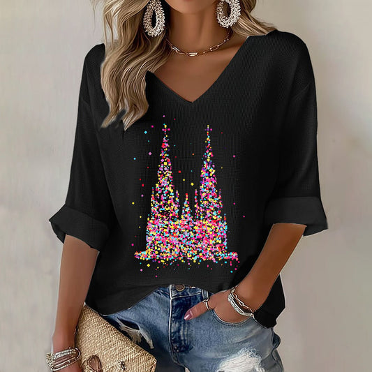 Comstylish Women's Cologne Carnival Pattern V-neck Sweatshirt