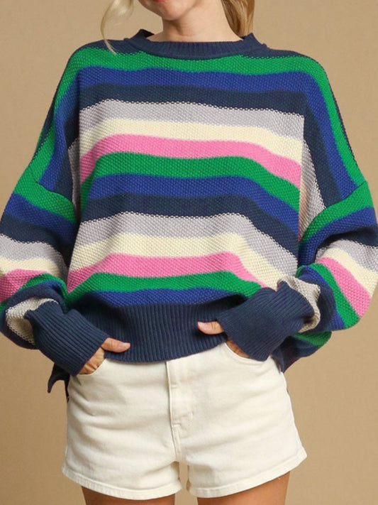 Georgina® | Contrasting striped long-sleeved sweater with a crew neck