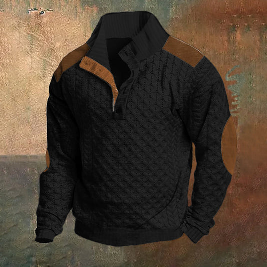 Men's Casual Color Block Knitted Jacquard Stand Collar Pullover Sweatshirt elevenforest