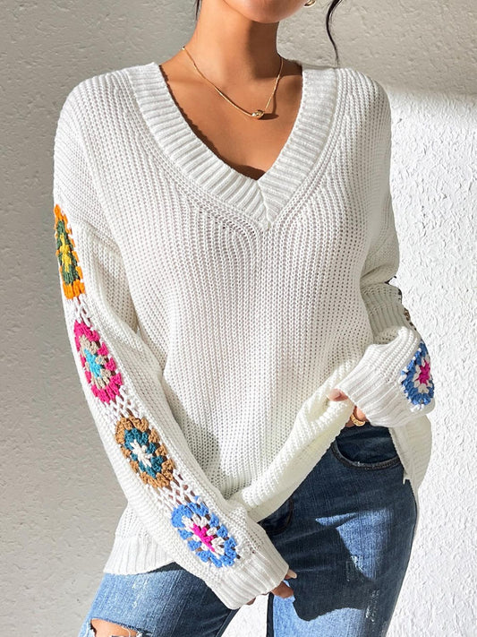 Marta® | Crochet floral V-neck sweater