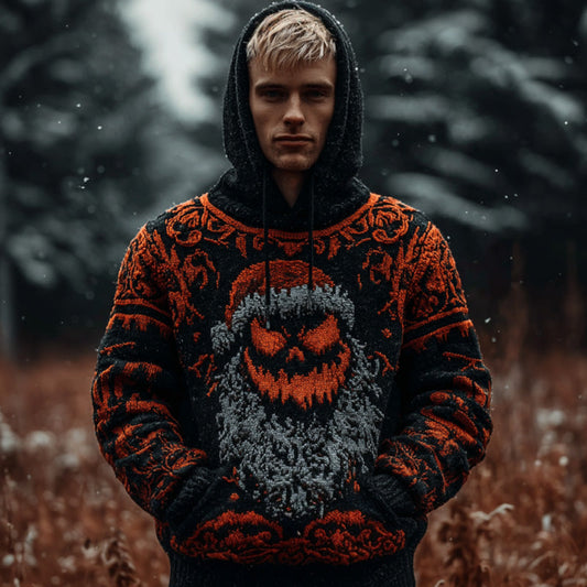 Men's Vintage Halloween Ghost Face Embroidered Hooded Sweater artswardrobe