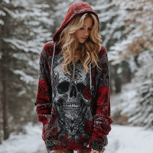 Halloween Skeleton Element Viking Style Women's Hooded Pullover Knit Sweater artswardrobe