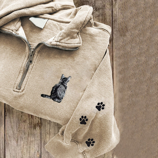 Cute Cat Paw Art Embroidered Zip Up Sweatshirt elevenforest