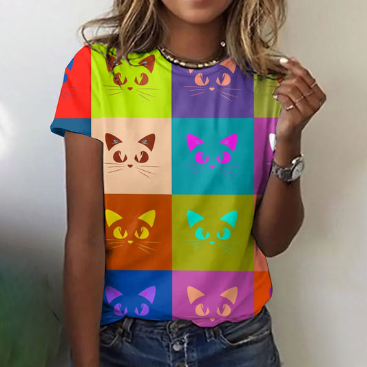 Comstylish Pop Art Cat Expression Color T-shirt