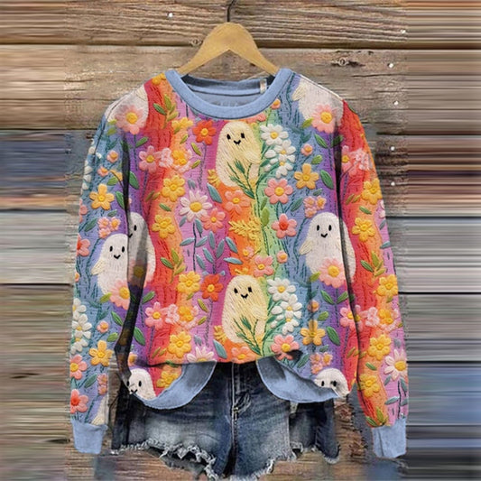 Comstylish Women'S Halloween Boos Print Long Sleeve Sweatshirt