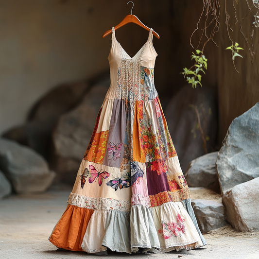Women's Vintage Bohemian Patch Art Pattern Comfort Dress artswardrobe